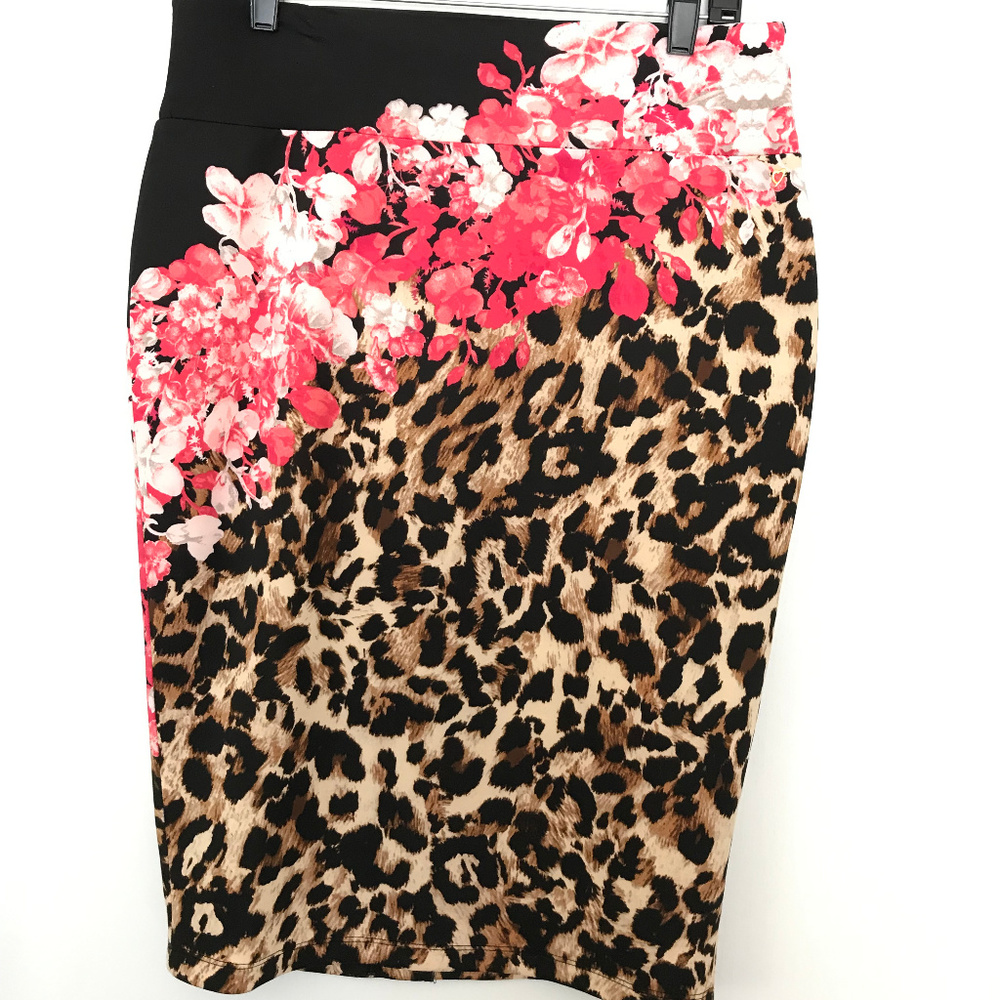 Scuba Skirt - Pink Flower & Leopard Print - Large